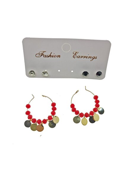 NKIE JEWELS Gold Color Red Beads Round Sequin Stylish Dangle Handcrafted Comb...