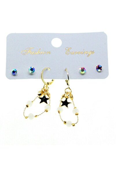 NKIE JEWELS Gold Color Star Round Combination White Bead Earrings - 2840
