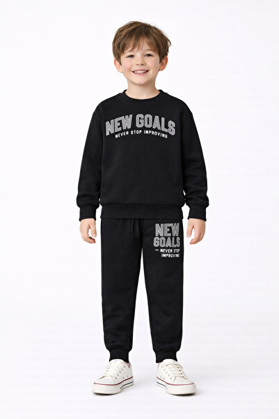 Beka Kids Boy's Black Printed Two Thread Comfortable Tracksuit Set