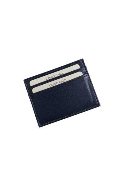Store Lacivert Suni Deri Unisex 4 Kart + Para Bölmeli Minimal Kartlık