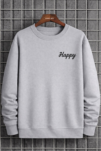 Pink Sky Unisex Printed Crew Neck Sweatshirt Oversized Cotton Daily Comfortable