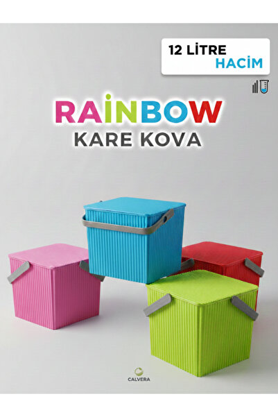 CALVERA Rainbow 12 Litre Kare Kova Çok Amaçlı Piknik ve Temizlik Kovası - 4 R...