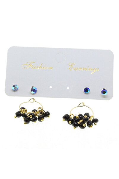 NKIE JEWELS Gold Color Round Plain Combination black Bead Earrings - 2863