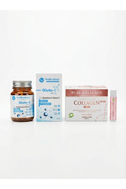 Wellvalens Collagen Shot + Gluta-C Set | 5500 mg Kolajen, Glutatyon & Vitamin...