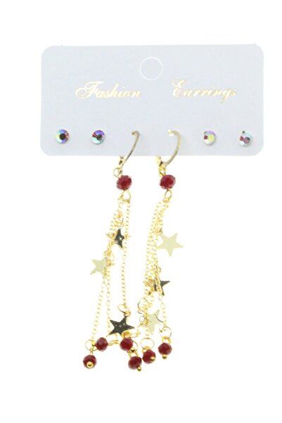 NKIE JEWELS Gold Color Star Tassel Combination Red Earrings - 2811