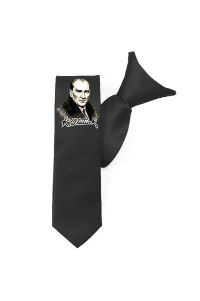F17 Ajans Cravată neagră cu imprimeu portret Ataturk