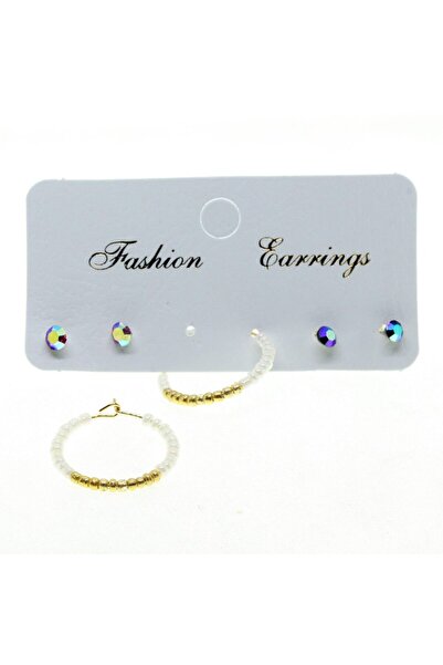 NKIE JEWELS Gold Color Combination Round White Bead Earrings - 2830