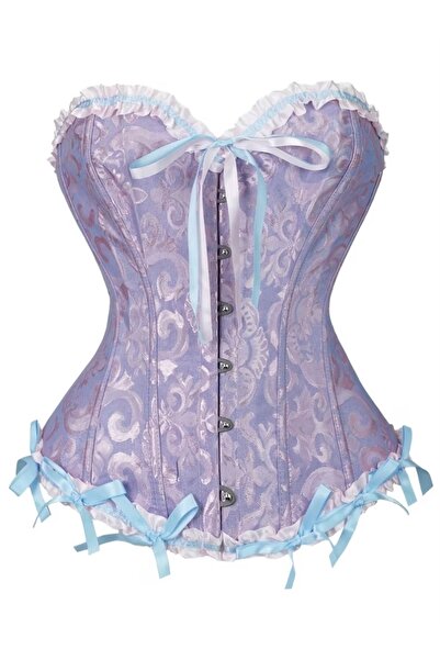 Tual Lila Kabartmalı Kurdele Detaylı Straplez Korse Büstiyer