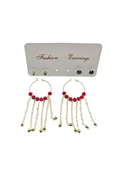 NKIE JEWELS Gold Color Red Beads Stylish Dangle Handcrafted Combination Earri...