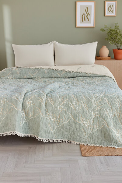 luxtex بطانية مزدوجة الجوانب، بنقش الصفصاف، 5 طبقات، بطانية موسلين محشوة، لحا...