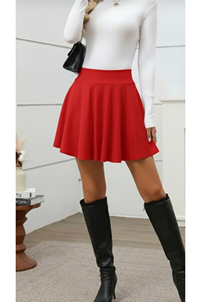 MRDN MODA Fustă mini evazată super elastică cu talie înaltă