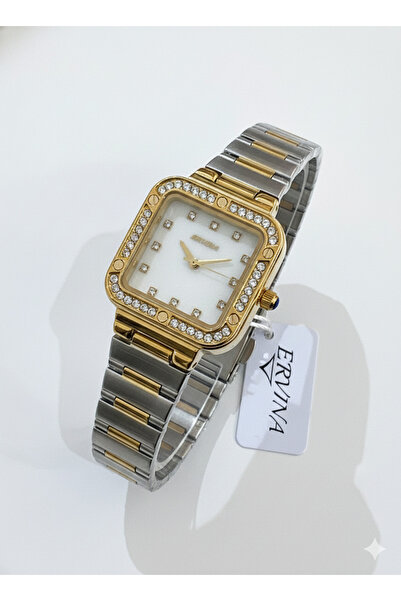 Genevcorner Luxury women's watch in gold and silver – square design with studs