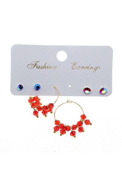 NKIE JEWELS Gold Color Round Cut Combination Red Bead Earrings - 2857