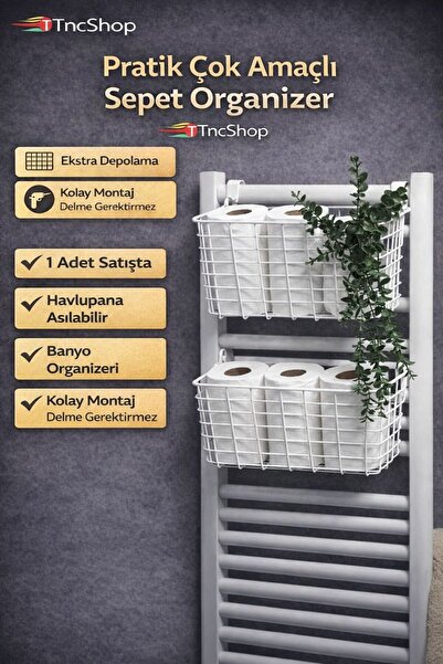 TncPatiShop Pratik Çok Amaçlı Sepet Organizer – Havlupana Asılabilir Banyo Dü...