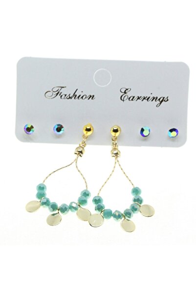 NKIE JEWELS Gold Color Round Sequin Combination Turquoise Bead Earrings - 2843