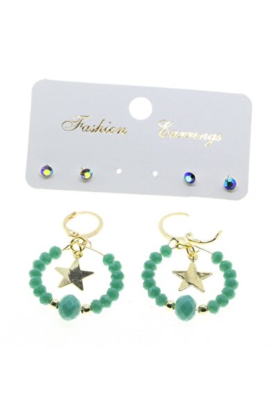 NKIE JEWELS Gold Color Round Star Combination Green Bead Earrings - 2865
