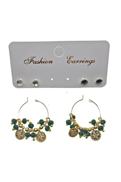 NKIE JEWELS Gold color green beads chic dangle handcrafted combo earrings - 2243