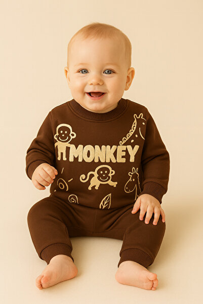 Bebelul BROWN cotton baby top and pants set – Monkey