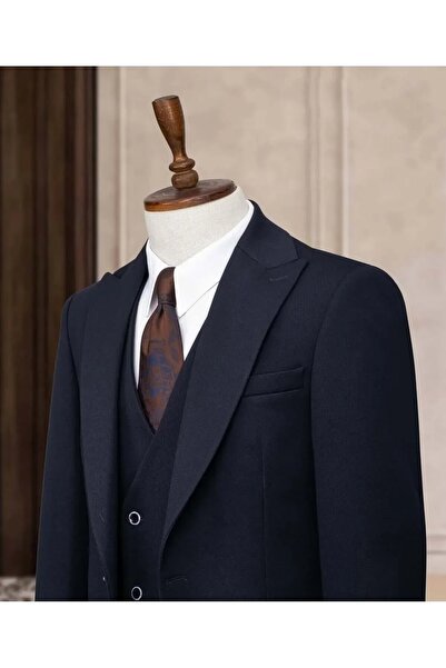 Ayber Men's Collection Men's Vest Set Sports Slim Fit Suit_Dark Blue