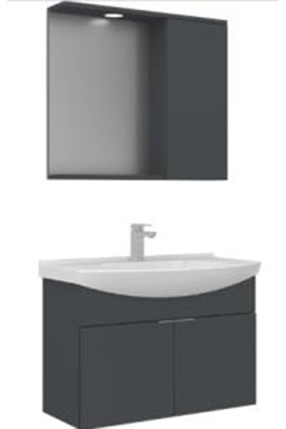 ORKA Banyo Dolabı Purus 65 Cm Asma Banyo Dolabı Takımı Antrasit (Spot Aynalı)