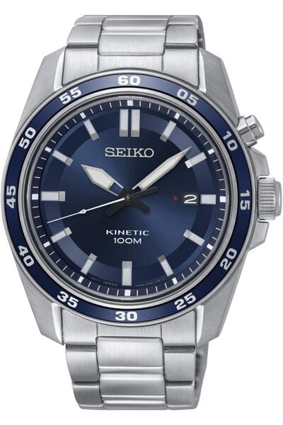 Seiko Mens Kinetic Watch, Analog Display and Stainless Steel Strap
