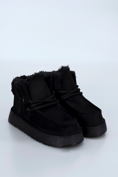 kajal ayakkabı Di̇ana Thick Laced Boots with Fur Detail