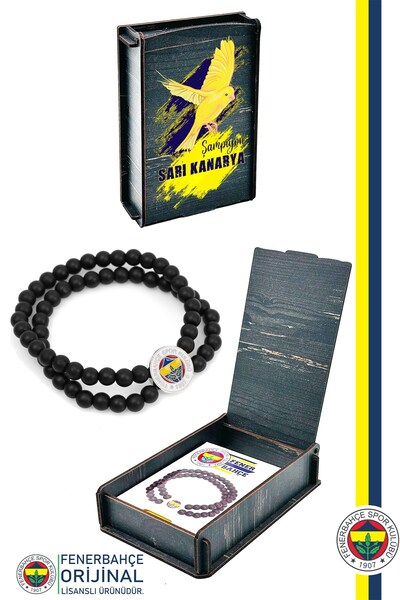 Fenerbahçe Original Licensed Fb Logo Double Matte Onix Natural Stone Bracelet...