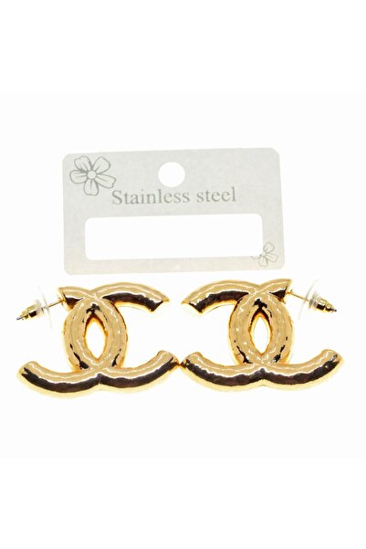 NKIE JEWELS أقراط شانيل Cc ذهبية اللون Vip أقراط فولاذية غير قابلة للتشوه - 3024