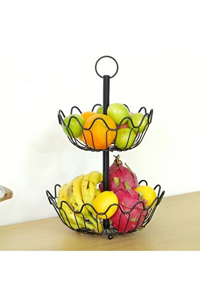 OEM Verona tiered fruit bowl, 2 levels Metal, 27x27x41 cm, Black
