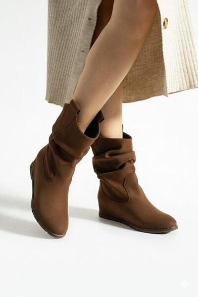 BeBeQ Store Casey Brown Suede Hidden Feta Heeled Women's Boots