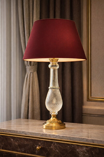 Lampada Zoa Gold Kaplama Kristal Modern Abajur - Bordo