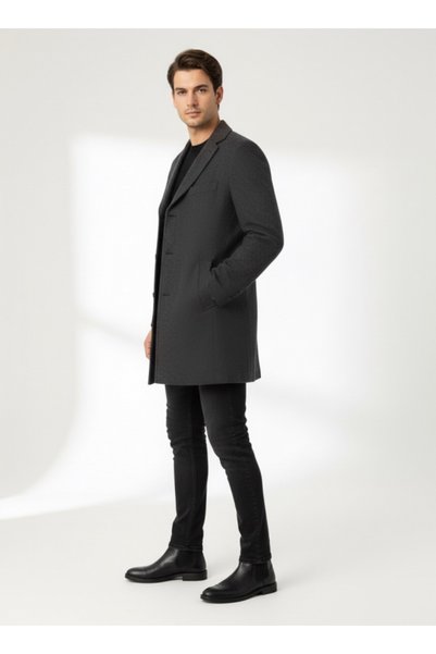 SÜVARİ Slim Fit Pointed Collar Men's Sheep Wool Coat