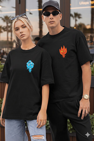 Modaikon Ateş Ve Su Çift Kombini Tshırt Sevgililer Günü Hediye unisex