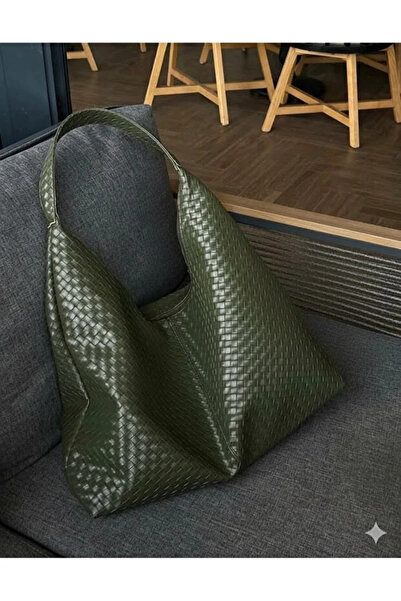 Mercan Stores Knitted Patterned Large Faux Leather Women's Oversized Shoulder...