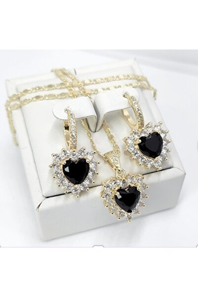 Milena 14k Gold Plated Set Model A1 - Chain Length 45cm / Earrings 2.3cm