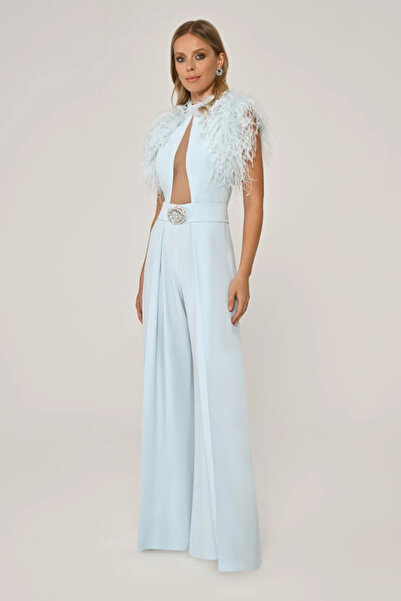 ALFABETA OMZU TÜYLÜ GÖGÜS DEKOLTELİ PAÇALARI BOL KESİM UZUN ŞIK ABİYE TULUM