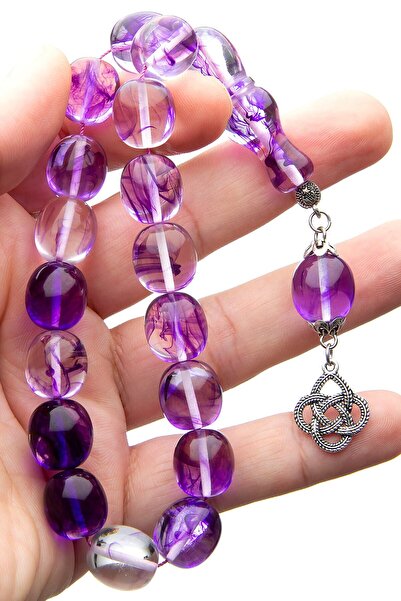 EHİNOS Men's Purple 14X15Mm Mascot Size Transparent Marbled Powder Amber Pray...