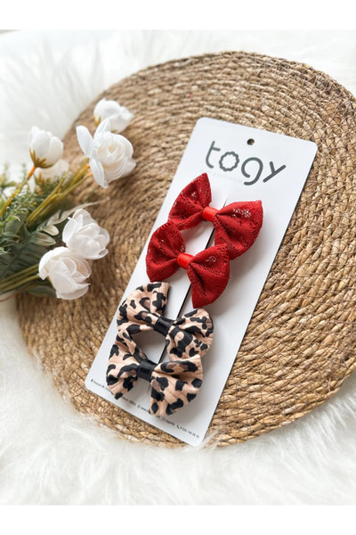 aysskids Lace Detailed and Leopard Patterned Bow Baby Girl Buckle Set