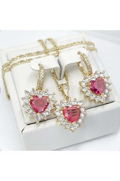 Milena 14k Gold Plated Set Model V6 - Chain Length 45cm / Earrings 2.3cm