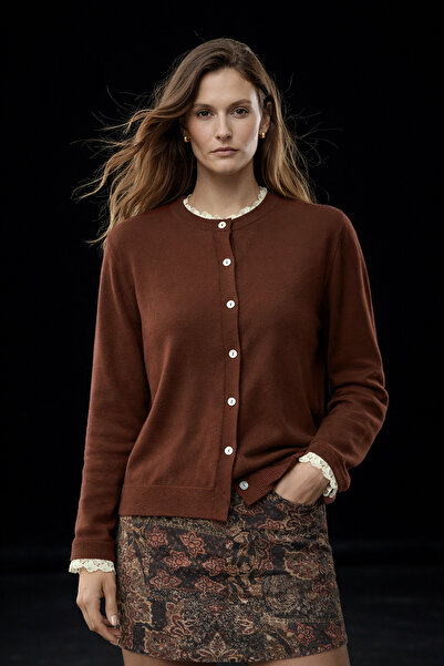 studio fashion 1988 Women's Coffee Color Lace Collar and Sleeves Ultrasoft Kn...