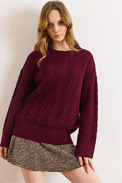 Olalook Women's Burgundy Hair Braided Knitwear Sweater Kzk-19001130
