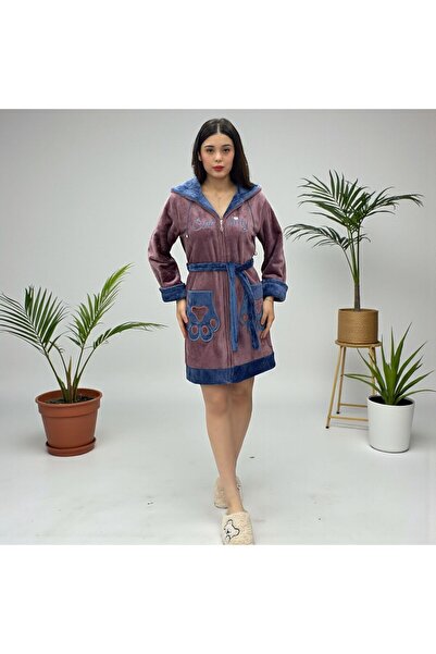 Şahteks Kadın Fermuarlı Kapüşonlu Cute Kitty Nakış Detaylı Özel Tasarım Ultra...