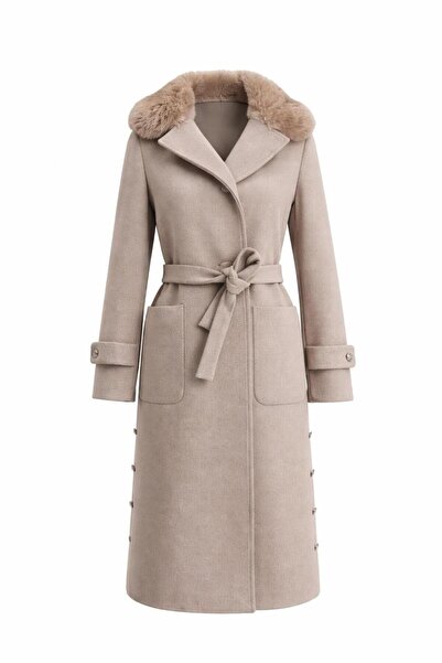 ESİN GİYİM Aurora Kürk Yakalı Kaşe Kaban