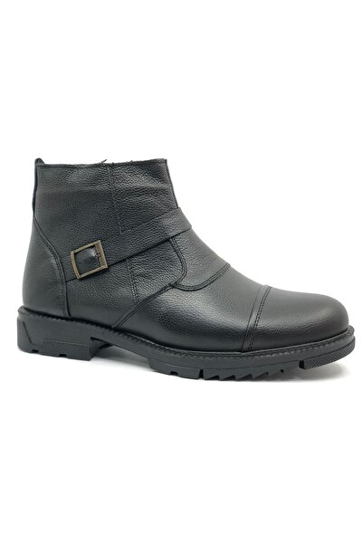 MAKRAS 100% Genuine Leather Winter Men's Boots with Fur Inside Black