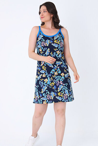 İntensive Women's Navy Blue 100% Cotton Summer Strap Dress