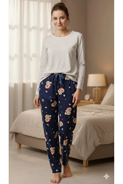 Erdenay Tekstil Silky Textured Suede Pajama Bottoms with Hat and Teddy Bear