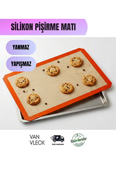 VAN VLECK Silikon Pişirme Kağıdı 40×30 cm – Yanmaz Yapışmaz Silpat Fırın Matı...