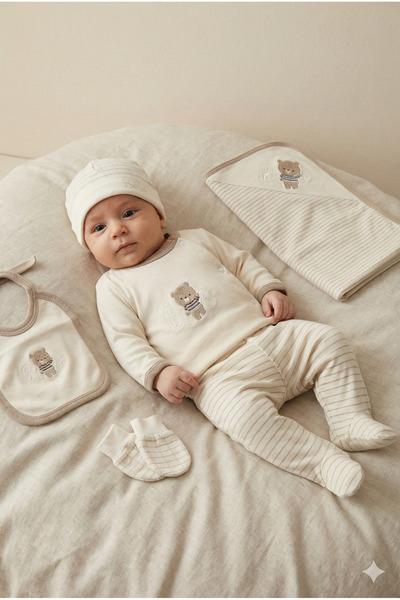 ZEYNUKO Boy Baby Baby Bear Embroidery 100% Cotton 10-Piece Newborn Hospital R...