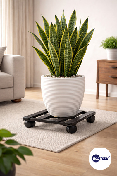 HOLTECH Tekerlekli Çiçek Saksı Altı Hareketli Metal Saksılık 30 x 30 cm Saksı...