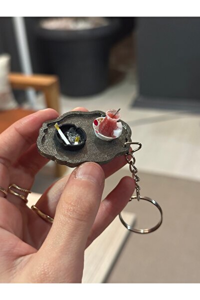 Home gümüş tepsi çay ve keyif modu anahtarlık , GÜLÜMSETEN HEDİYELİK minyatür...